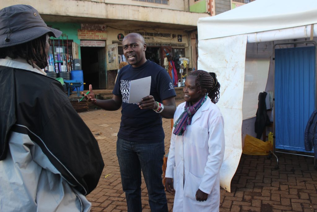 CHS supported HTS Counsellors giving a health talk and mobilizing people to get tested